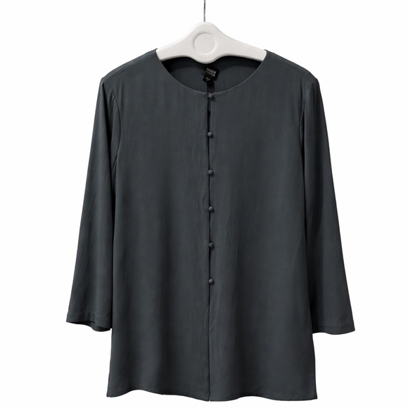 Eileen Fisher Tops - Eileen Fisher 100% Silk Charcoal Button Front Blouse | Size L